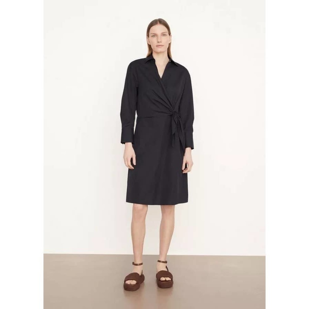 Vince Wrap Shirt Dress Long Sleeve Black Size S NWOT